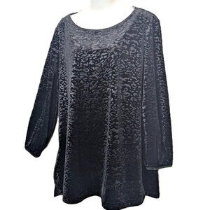 Womens Black Velvet Burnout Tunic Top Long Sleeve Women's XL Cocktail Rafaella
